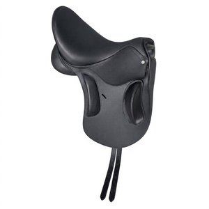 Selle d'équitation anglaise en cuir noir, style saut d'obstacles, avec quincaillerie en acier inoxydable - Product Image 1