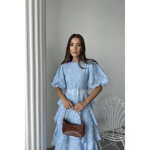 ชุดราตรีสีฟ้าอ่อนสำหรับขายส่ง แขนทรงบอลลูนแบบหลายชั้น พร้อมเข็มขัด - Product Image 3