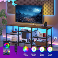 Meuble TV marron rustique 55 pouces panneaux d'étagère mobiles prise de courant lumières LED étagères de rangement ouvertes-table de console multimédia TV pour