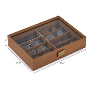Wooden Eyeglass Storage Box With Removable Divider Adjustable Compartment Display <b>Case</b> <b>For</b> Sunglasses And <b>Glasses</b> Organization - Product Image 3
