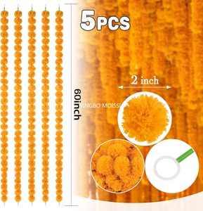 Guirlande artificielle de 1,5 m de marguerites indiennes pour décorations de mariage, Diwali et Jour des Morts – Élégance florale - Product Image 3