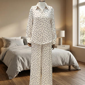 Elegante Conjunto de Camisa de Satén para Mujer, Traje de Pantalón con Botones Delanteros y Manga Larga, 100% Poliéster, Ropa de Moda - Product Image 3