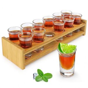 Juego de 12 Vasos de Chupito con Organizador de Bambú, 12 Vasos de Chupito para Servir y Exhibir Whisky y Tequila - Product Image 1