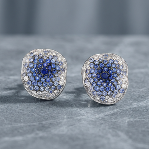 High End Blue Sapphire Cluster <b>Stud</b> Earrings White Gold Plated 925 <b>Silver</b> Micro Pave Diamond Floral Earrings - Product Image 3