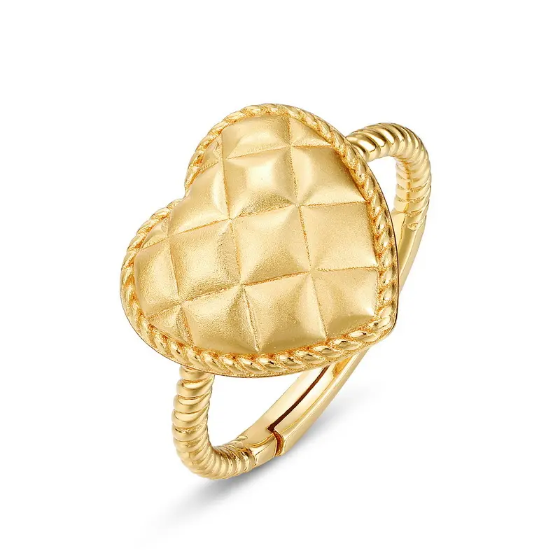 Hersteller Großhandel Herz gefrostet Ring S925 Sterling Silber 9 Karat Gold Öffnung verstellbar Herz gefrostet Ring