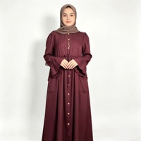 Robe Abaya Bourgogne pour Femme, Boutonnée sur le Devant, Plissée, Tenue Modeste, Vêtement Musulman Islamique, Longueur au Sol, Couverture Complète