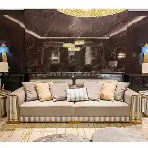 OE-FASHION Luxurious Matte Nubuck Leather living room furniture featuring a comfortable sofa with gold accents