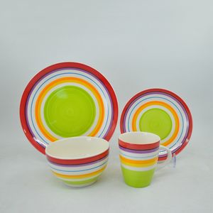 12 buah 16 buah Set piring lukisan tangan buatan tangan bergaris bulat tembikar peralatan makan peralatan makan peralatan makan - Product Image 5