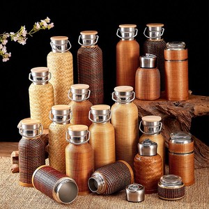 Handmade Bamboo Rattan Woven Stainless Steel Insulated <b>Flask</b> With Lid Thermal 12-24 Hours Travel Water <b>Bottle</b> For All - Product Image 2
