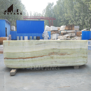QUYANG, decoración interior personalizada para el hogar, bañera moderna de superficie sólida independiente, bañera de piedra Natural, bañera de mármol verde - Product Image 4