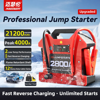 12V Starthilfe mit Luftpumpe 21200mAh Rot für LKW & Motorrad 2800A Spitzenstrom LED-Beleuchtung Digitalanzeige