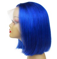 Wig Rambut Asli Pendek Model Bob Warna Biru Royal dengan Lace Front dan Hairline Alami untuk Wanita, Cocok untuk Kegunaan Sehari-hari, Pesta, dan Fashion