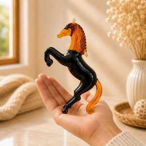 Figura de Caballo de Vidrio Soplado a Mano, Escultura de Animal en Color Ámbar y Negro, Adorno Decorativo - Product Image 5