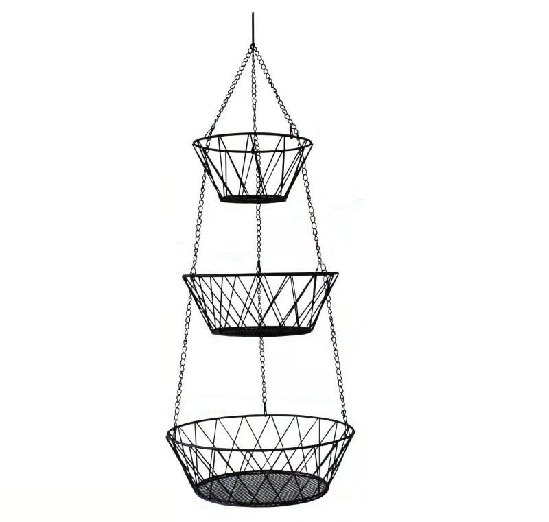 Матовый черный металлическая проволока 3 яруса кружевных подвесная корзина для фруктов из кухня корзины для хранения овощей для дома