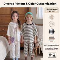 Pyjama chic en lyocell à carreaux pour enfants, manches courtes, pantalon 7/8, ensemble de nuit pour garçons et filles, pull et vêtements d'intérieur