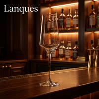 Flûte à pied long en cristal soufflé à la main sans plomb Lanques, 8,5 oz, transparente, lavable au lave-vaisselle, de luxe, avec logo personnalisé, forme angulaire et plate
