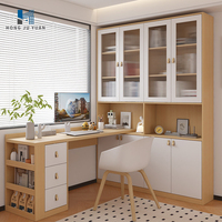 Bureau d'étude moderne en forme de L avec bibliothèque, meuble de rangement d'angle pour bureau à domicile, mobilier de bureau en bois sur mesure