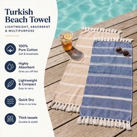 Serviette de plage turque en coton 100% à rayures avec logo brodé personnalisé, pompons, design Hammam, 100*180cm