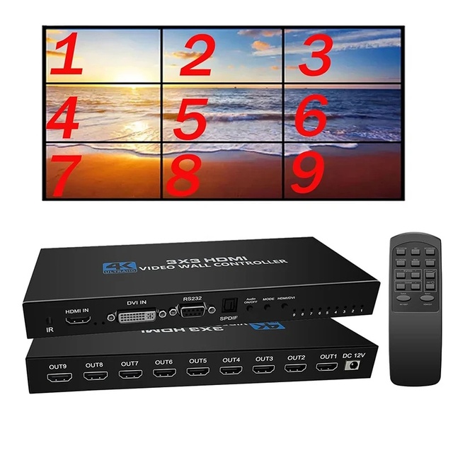 4K Video Wall Controller 3x3 1080P for Image Processor 2x3 2x4 1x3 1x4 for 9 Screen Stitching Splicer Audio