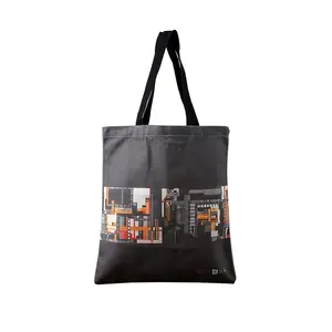 Made in Kaijie factory factory eco friendly 10oz polyester cotton black shopping canvas grocery bag