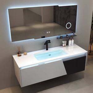 Meuble de salle de bain mural étanche avec miroir intelligent et évier intégré, en céramique, style minimaliste et luxueux, sans joint - Product Image 4