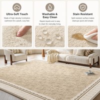 Tapis Crème Style Luxe pour Salon et Chambre – Nouveau, Lavable, Nettoyable, Doux, Facile d'Entretien, Imperméable, Qualité Supérieure Française