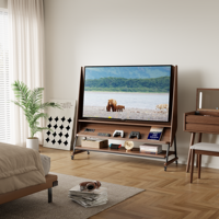 Suporte de TV Dobrável com Carrinho de Madeira com Rodas e Altura Ajustável para TVs de 40 a 65 Polegadas com Armazenamento para Sala de Estar e Jantar DSG030