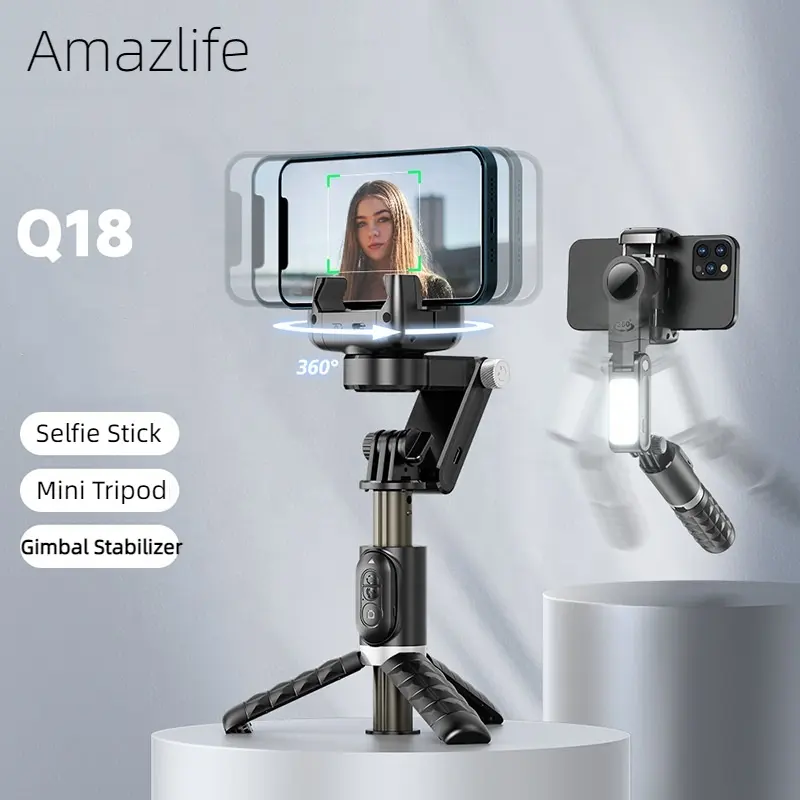 Amazlife 2023 New Smart Shooting Q18 Monopod Selfie Stick Tripod with Gimbal Stabilizer for Smartphone