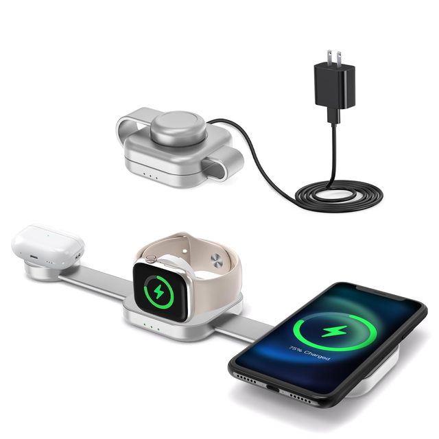 Foldable 3 in 1 Charging Station Fast Magnetic Wireless Charger for 15 14 13 12 Pro/Max/Plus  5W for Apple Watch 9/8/7/6