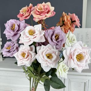 Bouquet de roses artificielles Jinxi à 4 têtes, fleurs en soie pour décoration de mariage, style rétro fait main, arrangement pour allée centrale - Product Image 3