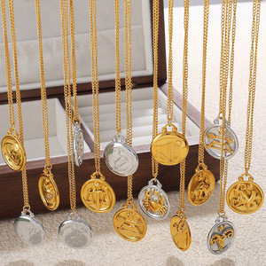 Collier pendentif vintage avec signe du zodiaque en relief, collier minimaliste de luxe en acier inoxydable polyvalent pour femmes - Product Image 3