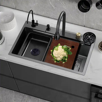 Évier de cuisine en acier inoxydable SS 304, simple/double bac, à encastrer, brossé, multifonctionnel, moderne