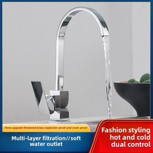 Copper <strong>Square</strong> Mixed Water Sink Faucet Single-Handle Kitchen Faucet with Rotatable Vegetable Washing Basin Hot Cold Water <strong>Tap</strong> - Product Image 2