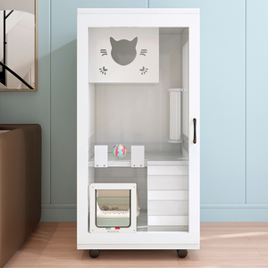 Cat Villa Indoor Cat Cabinet Double Layer Multifunctional Cat <b>House</b> With Litter Box For Cats - Product Image 1