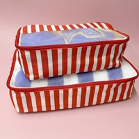 Lot de 3 cubes de rangement en nylon rayé avec logo personnalisé, fenêtre transparente et poignée pour bagages de voyage