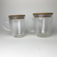Mug de voyage en verre borosilicate moderne 8oz 12oz 15oz, double paroi, couvercle en bambou, isolé, anti-fuite
