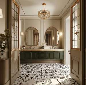 French <b>Light</b> Luxury Retro Green Series High-end High Quality Wall Mounted Bathroom <b>Vanity</b> for Villa - Product Image 2