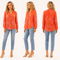 Chemisier à manches longues pour femme, noir, fleurs orange, bureau, travail, décontracté, chic, élégant, printemps/été 2026