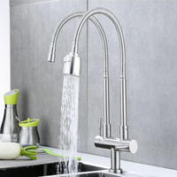 Robinet d'évier de cuisine universel pivotant en acier inoxydable 304 à eau froide, double sortie, pour bac à légumes