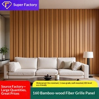 Panneaux muraux intégrés en bambou texturé et fibres de bois à 160 grilles pour la rénovation de toute la maison et la décoration de fond de télévision dans le salon