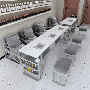 Juego de Mesa de Manicura de Mármol con Aspiradora, Doble Asiento, Estación de Trabajo para Salón de Belleza, Muebles de Almacenamiento - Product Image 2