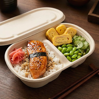 23cm 2-delige ovale suikerrietbagasse ecologische biologisch afbreekbare lunchbox 27oz ellipsvormige gedeelde schaal met deksel, geschikt voor magnetron