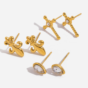 Boucles d'oreilles en forme de croix, couleur or, incrustation de zircon, bijoux cadeau pour femmes - Product Image 1