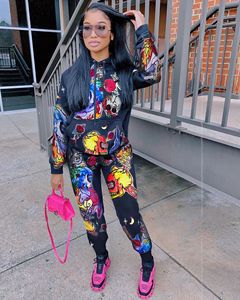Graffiti Streetwear inverno caldo due pezzi Set tuta donna donna felpe con cappuccio + pantaloni da donna abbinati completi felpe - Product Image 6