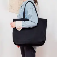 OLEI-Bolso de compras de algodón natural, bolsa de mano de playa con estampado personalizado, color negro liso, gran capacidad, venta al por mayor