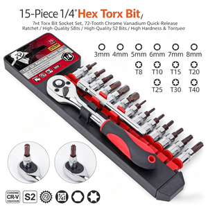 15 Pc Socket Set 1/4 In Drive <b>Torx</b> Chrome Plated For Automotive Repair - Product Image 5