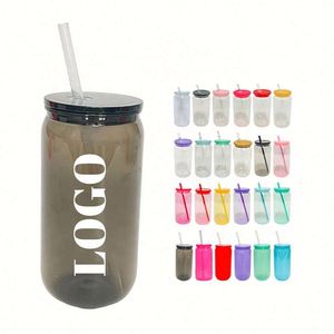 DIY Custom Logo 16oz Translucent Colored Plastic <b>Mason</b> <b>Jar</b> Cup <b>with</b> <b>Straw</b> Stock Food Safe for Beer, Juice, Smoothie Drinking - Product Image 1
