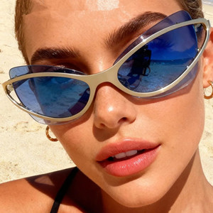Custom Logo 2026 Fashion Ladies Rimless Cat Eye Sunglasses UV400 Metal Frame Y2k Sun Glasses for Women - Product Image 2