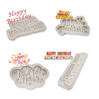Dampfkuchen-Geburtstagsbuchstaben-Form aus lebensmittelechtem Silikon, 4-teiliges transparentes DIY-Kuchendekorations-Set mit englischen Buchstabenkarten