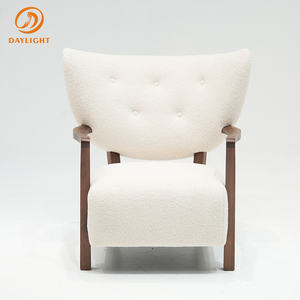 Fauteuil pouf décontracté au design moderne, style rétro français avec revêtement en tissu et bois massif antique, fauteuil paresseux - Product Image 3